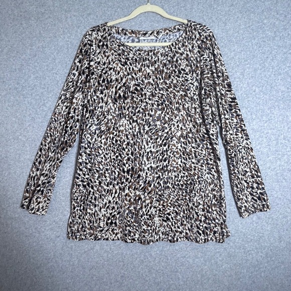 Tops - Susan Graver Top Womens L Brown Abstract Liquid Knit Long Sleeve Tunic Career